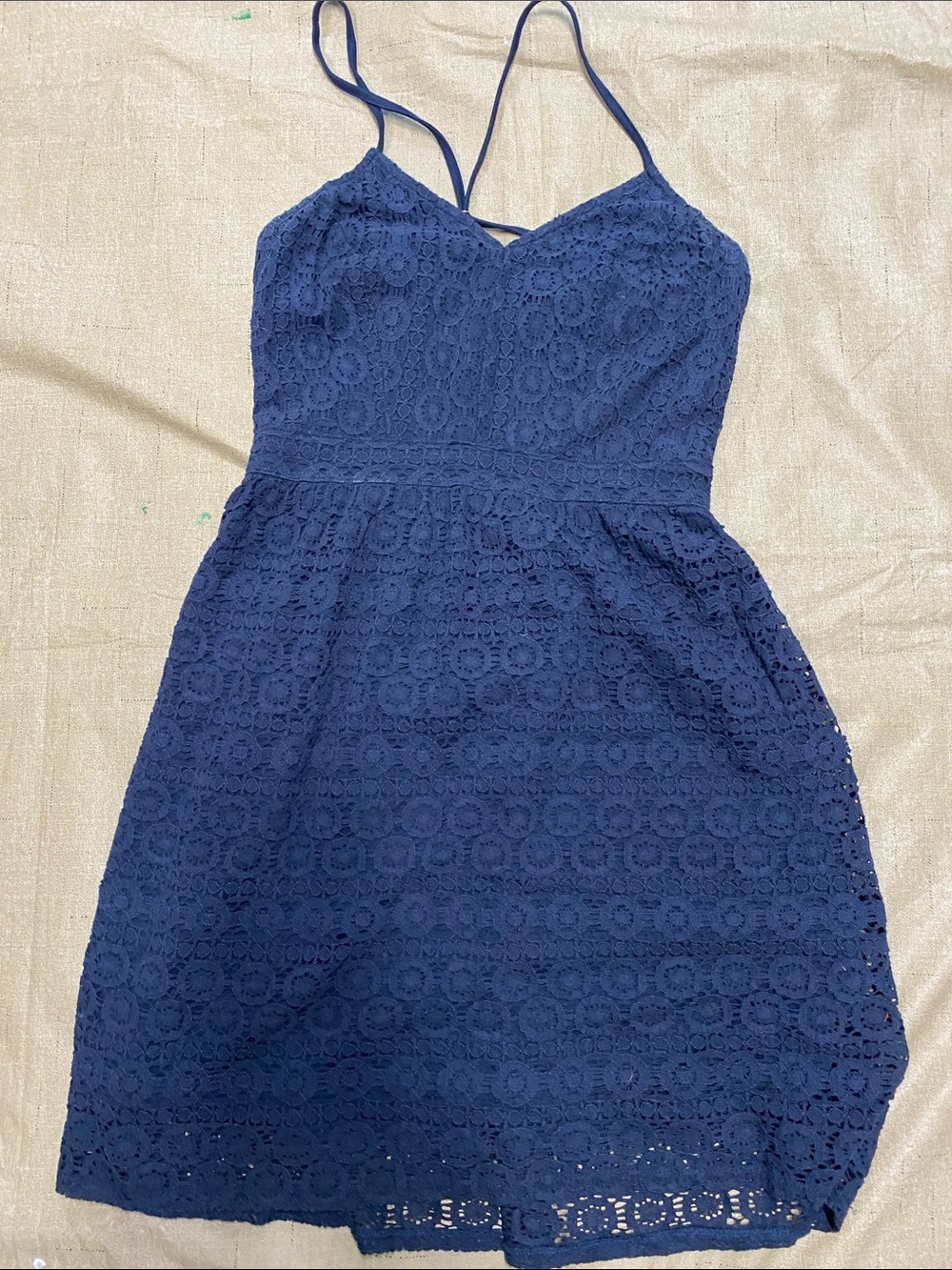 Abercrombie & Fitch Navy Lace Spaghetti-Strap Mini Dress